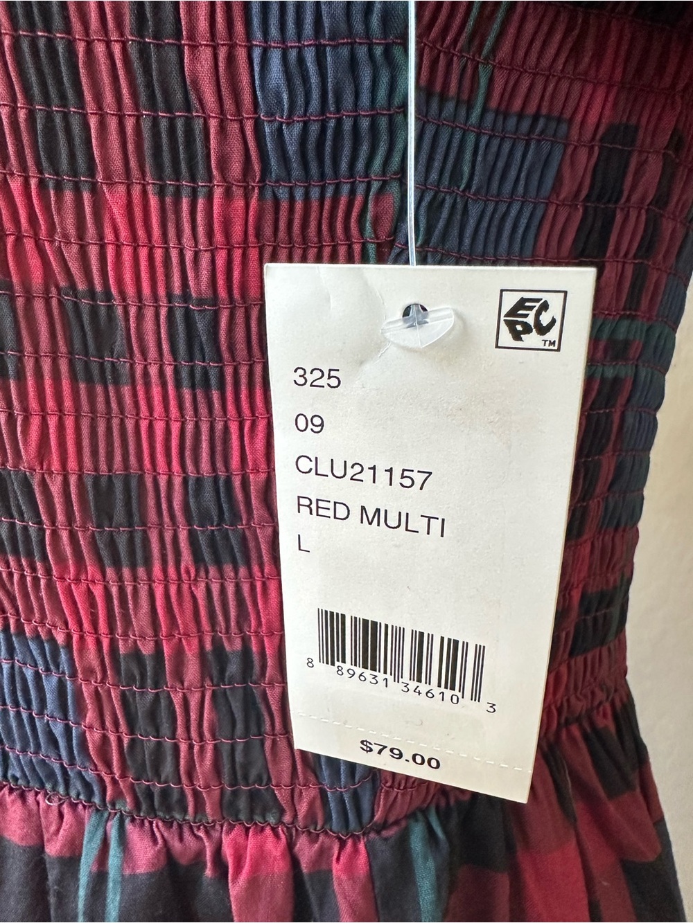 NWT Midnight Doll Smocked Plaid Square Neck Puff Sleeve Midi Dress Size L - Picture 7 of 11